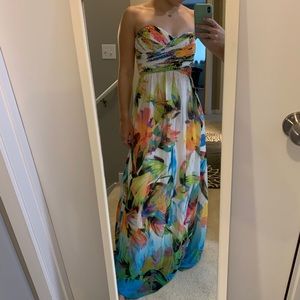 Floral strapless floor length dress